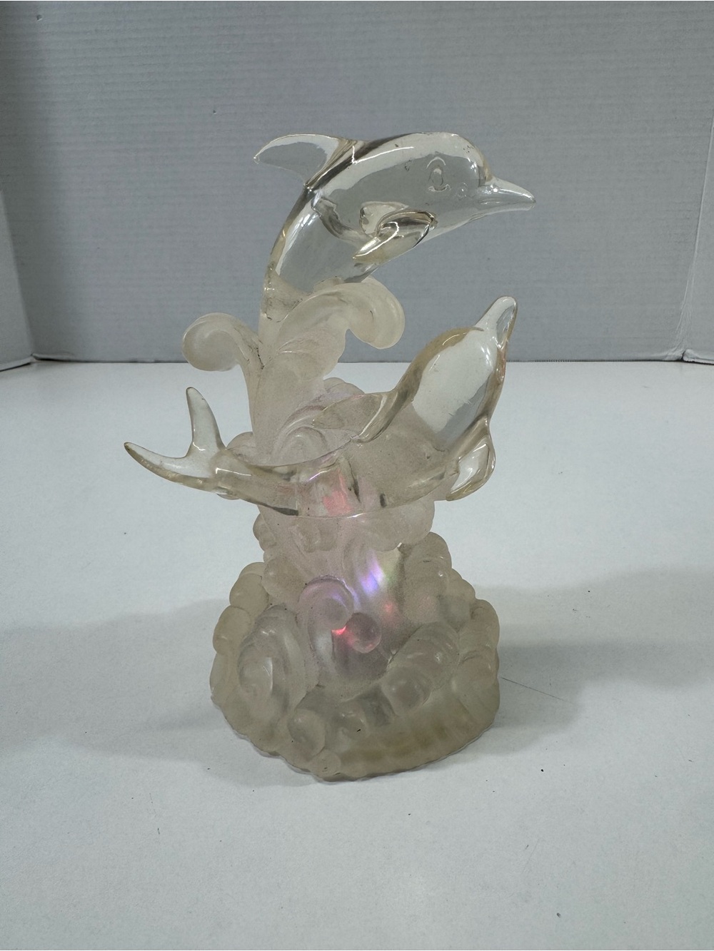 Clear plastic Dolphin night light 1990s vintage Figurine color change